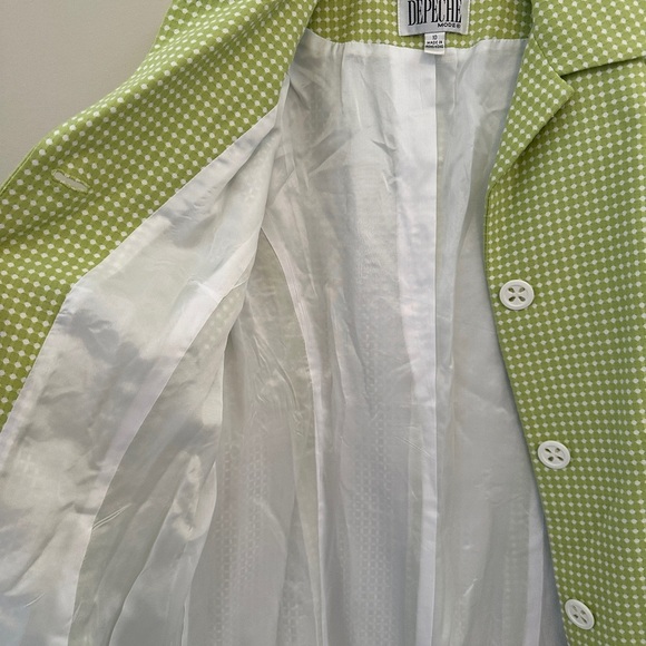 Vintage 80’s Yves Cossette Depeche Mode Long Lime Green Swiss Dot Jacket Size 10 - Picture 8 of 10